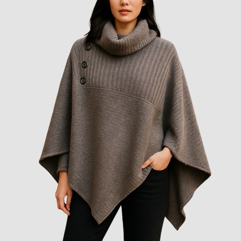 Karen Scott Womens Grey  Sweater Poncho Size: L/XL